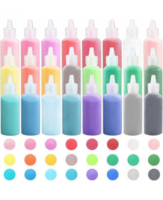 24 PCS Art Sand 1.25oz Bottles DIY Sand Arts and Crafts Kit Scenic Sand for Kids Colored Sand Kit for Wedding Decor Painting ...