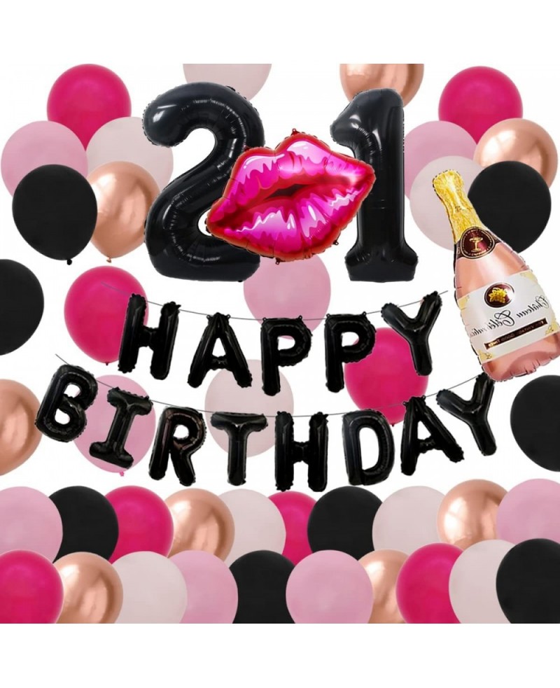21st Birthday Decorations for Her Black Pink 21st Bday Decorations for Women Black 21 Balloon Number Happy Birthday Banner Pi...