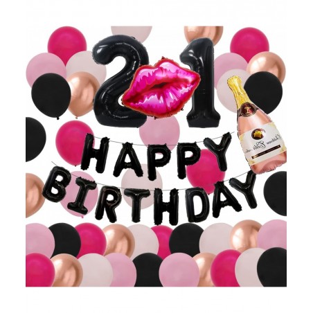 21st Birthday Decorations for Her Black Pink 21st Bday Decorations for Women Black 21 Balloon Number Happy Birthday Banner Pi...