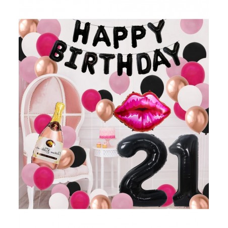 21st Birthday Decorations for Her Black Pink 21st Bday Decorations for Women Black 21 Balloon Number Happy Birthday Banner Pi...