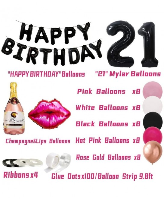 21st Birthday Decorations for Her Black Pink 21st Bday Decorations for Women Black 21 Balloon Number Happy Birthday Banner Pi...