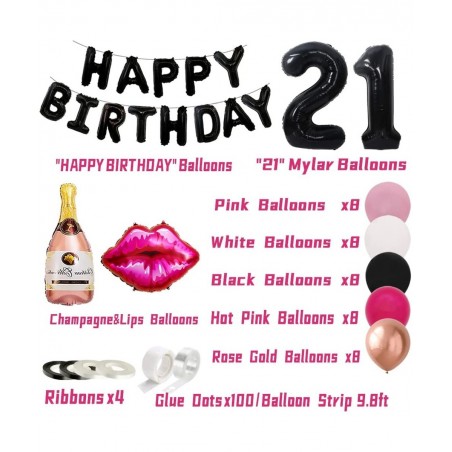 21st Birthday Decorations for Her Black Pink 21st Bday Decorations for Women Black 21 Balloon Number Happy Birthday Banner Pi...