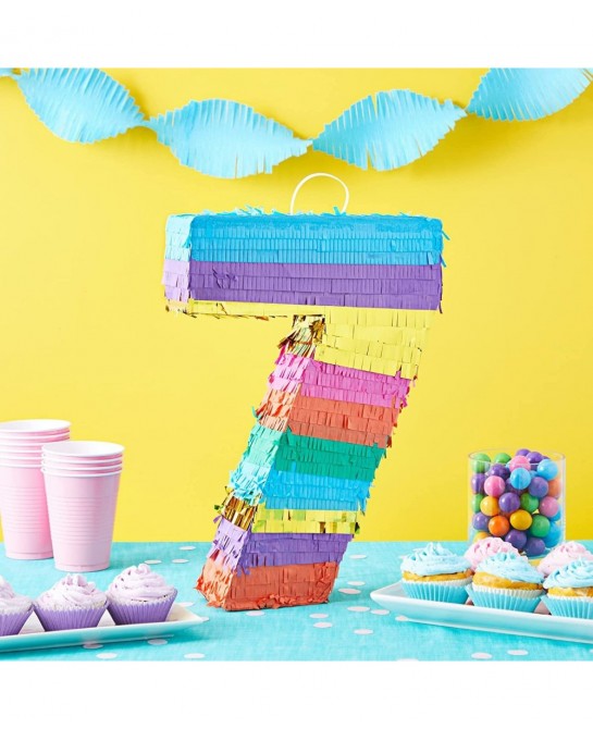 Small Rainbow Number 7 Pinata for Kids 7th Birthday Party Fiesta Decorations (11.8 x 16.75 x 3 In) $39.31 Piñatas