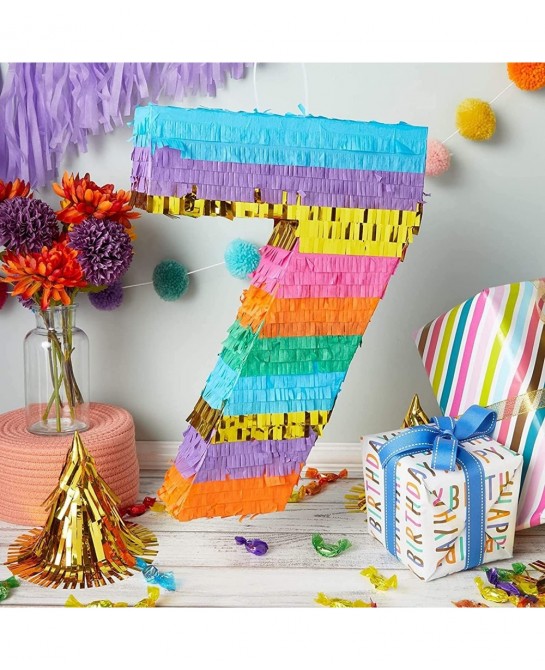Small Rainbow Number 7 Pinata for Kids 7th Birthday Party Fiesta Decorations (11.8 x 16.75 x 3 In) $39.31 Piñatas