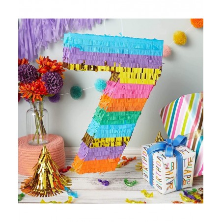 Small Rainbow Number 7 Pinata for Kids 7th Birthday Party Fiesta Decorations (11.8 x 16.75 x 3 In) $39.31 Piñatas