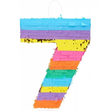 Small Rainbow Number 7 Pinata for Kids 7th Birthday Party Fiesta Decorations (11.8 x 16.75 x 3 In) $39.31 Piñatas
