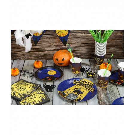 127PCS Halloween Party Supplies Set for 25 People Including Banner Tablecloth Plates Cups Napkins Straws Disposable Dinnerwar...