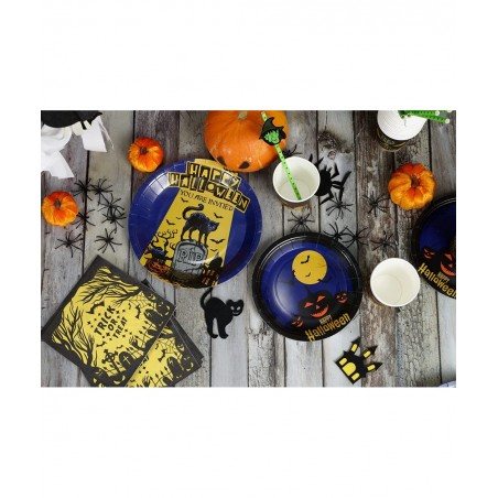 127PCS Halloween Party Supplies Set for 25 People Including Banner Tablecloth Plates Cups Napkins Straws Disposable Dinnerwar...