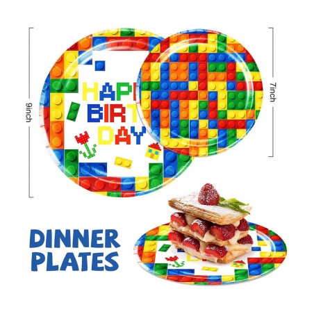 102 Pcs Building Blocks Birthday Party Supplies Tableware Tablecloth Decorations Set Serves 25 Includes 9" & 7" Plates Napkin...