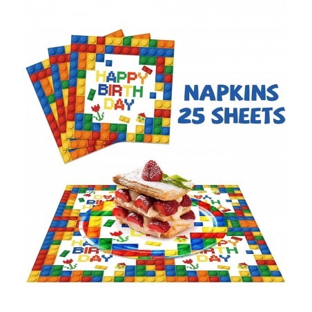 102 Pcs Building Blocks Birthday Party Supplies Tableware Tablecloth Decorations Set Serves 25 Includes 9" & 7" Plates Napkin...