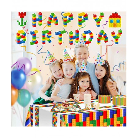 102 Pcs Building Blocks Birthday Party Supplies Tableware Tablecloth Decorations Set Serves 25 Includes 9" & 7" Plates Napkin...