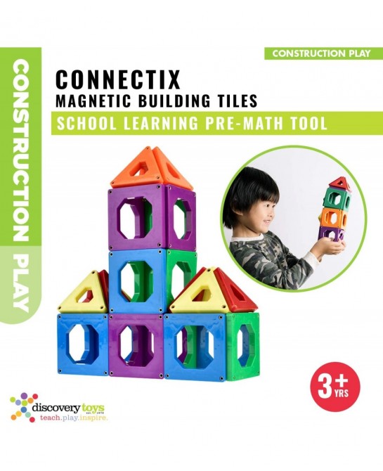 CONNECTIX Magnetic Building Tiles | Kid-Powered Learning | STEM Toy | Set of 30 Magnetic Squares and Triangles in 6 Colors | ...