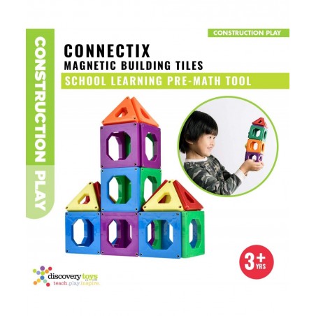 CONNECTIX Magnetic Building Tiles | Kid-Powered Learning | STEM Toy | Set of 30 Magnetic Squares and Triangles in 6 Colors | ...