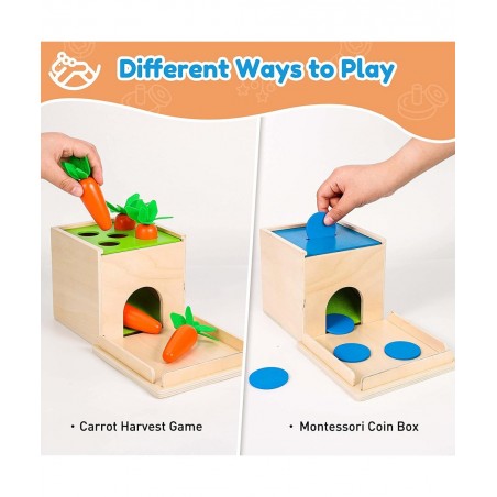 5 in 1 Play Kit Wooden Montessori Toys Object Permanence Box Baby Tissue Box Carrot Harvest Sorting Stacking Coin Box Toddler...