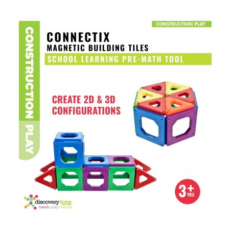 CONNECTIX Magnetic Building Tiles | Kid-Powered Learning | STEM Toy | Set of 30 Magnetic Squares and Triangles in 6 Colors | ...