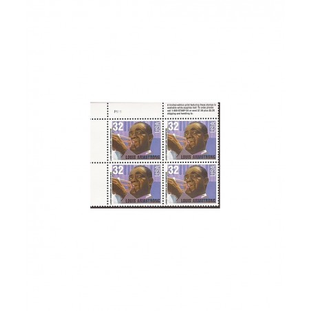 LOUIS B. ARMSTRONG ~ JAZZ ~ BLACK HERITAGE 2982 Plate Block of 4 x 32 cents US Postage Stamps $14.56 Collectible Postage Stamps