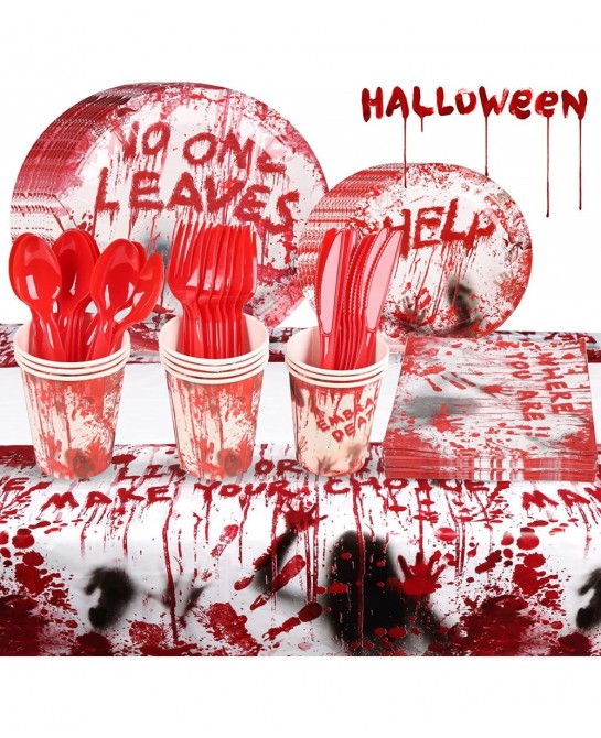 81pcs Bloody Party Decorations Scary Bloody Hand Print Halloween Scary Decorations Tableware Set Disposable Paper Plates Cups...