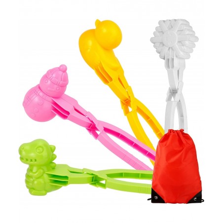 4PCS Snowball Maker for Kids Outdoor Snow Toy Kit Snowball Maker Tools with Drawstring Bag Duck Dinosaur Snowflake Snowman Mo...