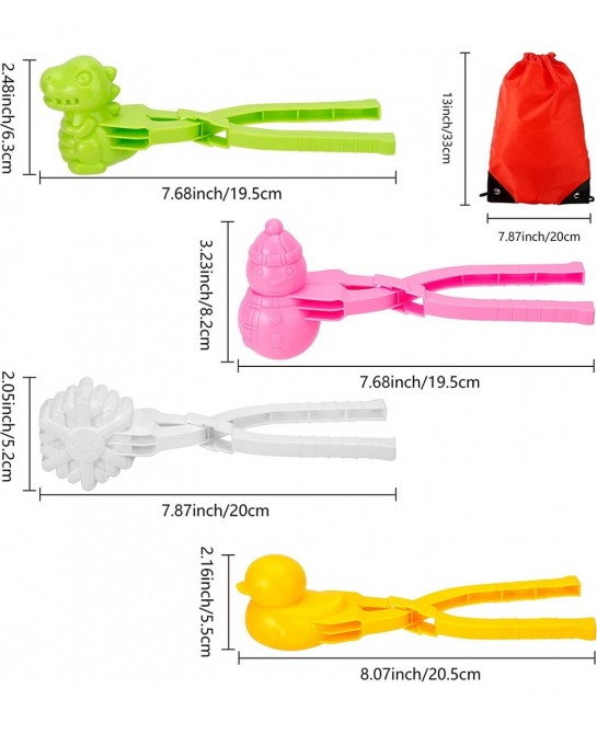 4PCS Snowball Maker for Kids Outdoor Snow Toy Kit Snowball Maker Tools with Drawstring Bag Duck Dinosaur Snowflake Snowman Mo...