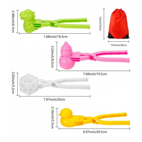 4PCS Snowball Maker for Kids Outdoor Snow Toy Kit Snowball Maker Tools with Drawstring Bag Duck Dinosaur Snowflake Snowman Mo...