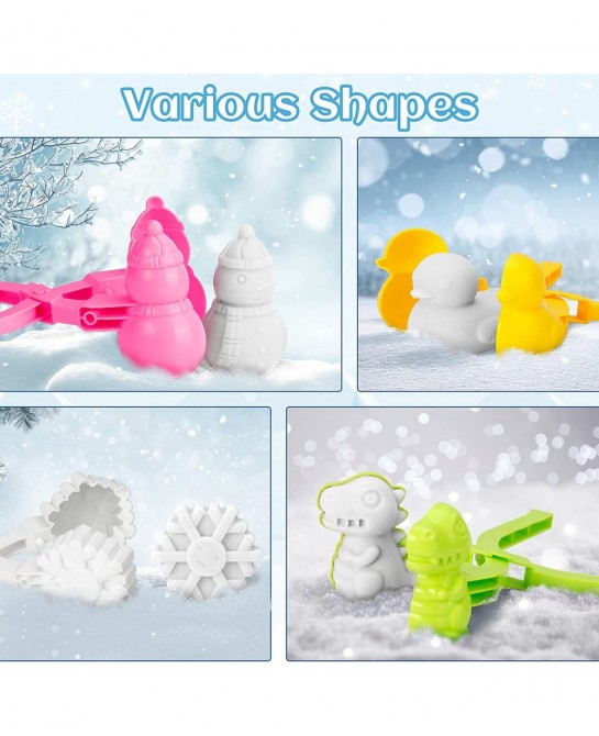 4PCS Snowball Maker for Kids Outdoor Snow Toy Kit Snowball Maker Tools with Drawstring Bag Duck Dinosaur Snowflake Snowman Mo...
