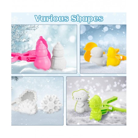 4PCS Snowball Maker for Kids Outdoor Snow Toy Kit Snowball Maker Tools with Drawstring Bag Duck Dinosaur Snowflake Snowman Mo...