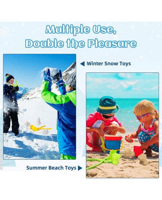 4PCS Snowball Maker for Kids Outdoor Snow Toy Kit Snowball Maker Tools with Drawstring Bag Duck Dinosaur Snowflake Snowman Mo...