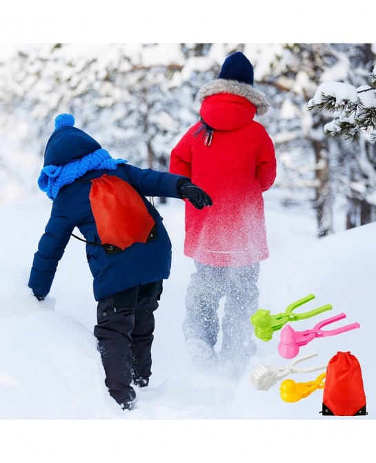 4PCS Snowball Maker for Kids Outdoor Snow Toy Kit Snowball Maker Tools with Drawstring Bag Duck Dinosaur Snowflake Snowman Mo...