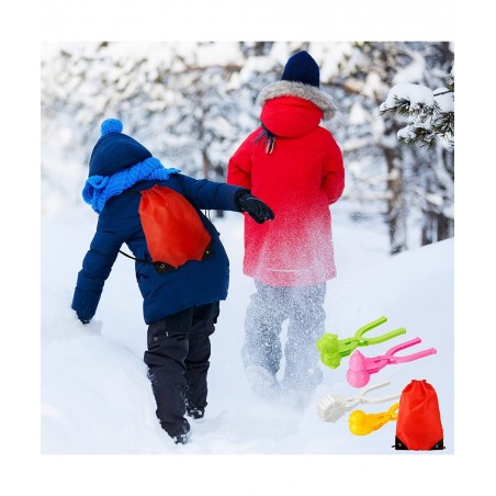 4PCS Snowball Maker for Kids Outdoor Snow Toy Kit Snowball Maker Tools with Drawstring Bag Duck Dinosaur Snowflake Snowman Mo...