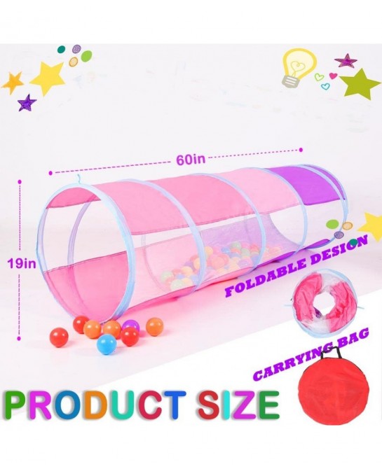 Kids Play Tunnel 5-ft Pop Up Crawling Tunnel Toy Tent for Toddlers Girls Boys Cat or Dogs Indoor and Outdoor Toys or Gifts (P...