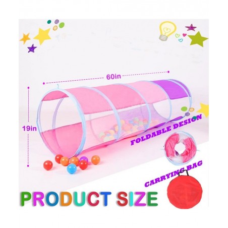 Kids Play Tunnel 5-ft Pop Up Crawling Tunnel Toy Tent for Toddlers Girls Boys Cat or Dogs Indoor and Outdoor Toys or Gifts (P...
