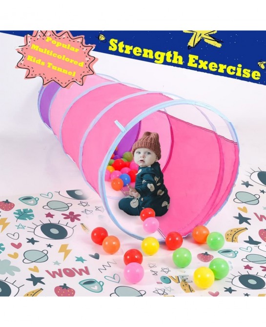 Kids Play Tunnel 5-ft Pop Up Crawling Tunnel Toy Tent for Toddlers Girls Boys Cat or Dogs Indoor and Outdoor Toys or Gifts (P...