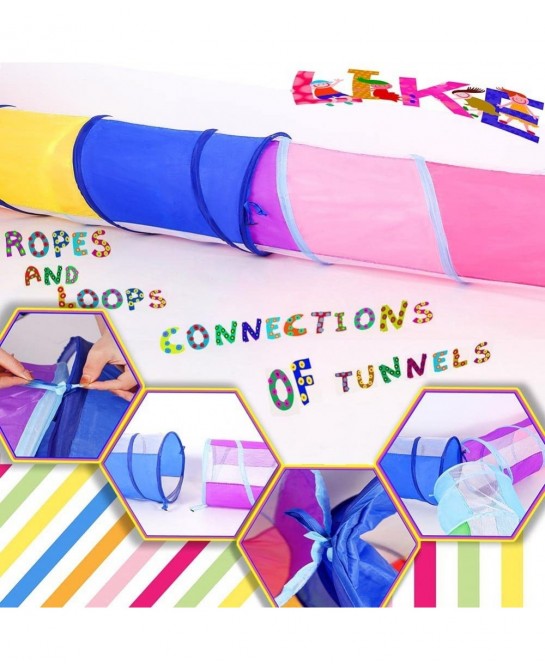 Kids Play Tunnel 5-ft Pop Up Crawling Tunnel Toy Tent for Toddlers Girls Boys Cat or Dogs Indoor and Outdoor Toys or Gifts (P...