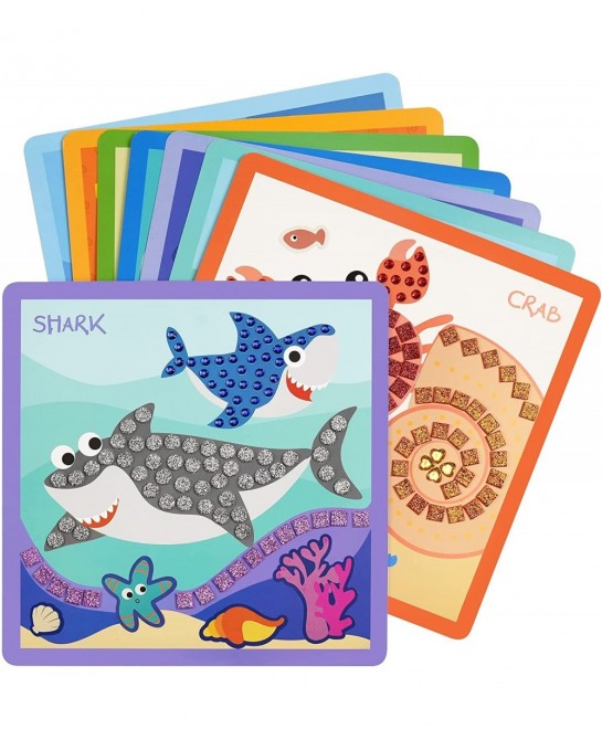 Mosaic Sticker 8 Sheets Ocean Animal Paint by Stickers for Kids Ages 3-8 Preschool Learning Activities Include Shark Crab Sti...