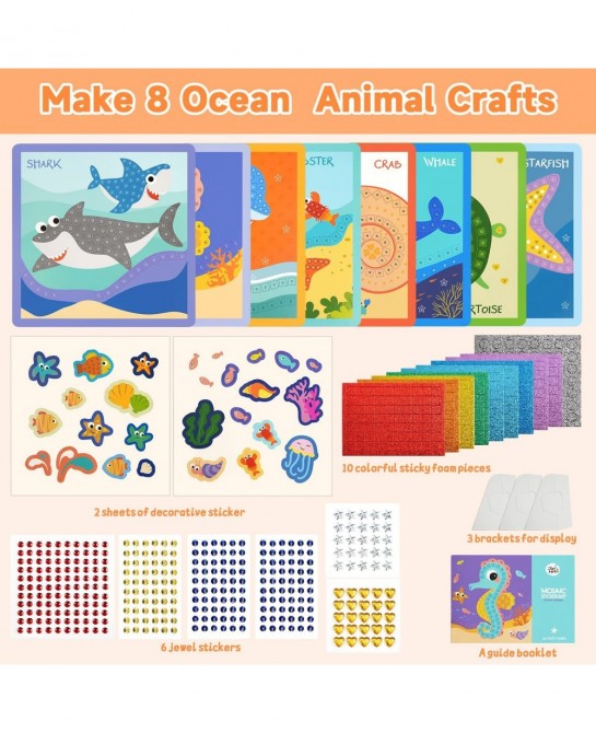 Mosaic Sticker 8 Sheets Ocean Animal Paint by Stickers for Kids Ages 3-8 Preschool Learning Activities Include Shark Crab Sti...
