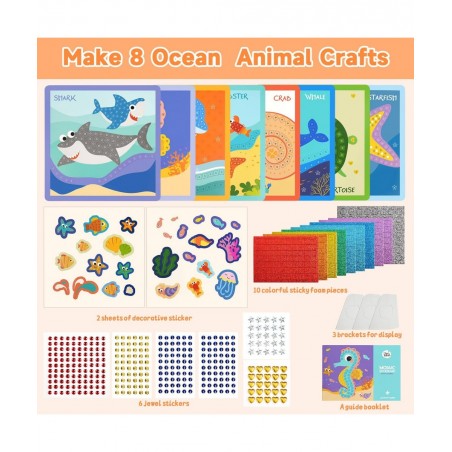 Mosaic Sticker 8 Sheets Ocean Animal Paint by Stickers for Kids Ages 3-8 Preschool Learning Activities Include Shark Crab Sti...