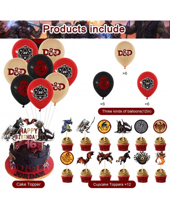 82 Pcs Dungeons and Dragons Birthday Party Supplies Classic Game Boys and girls Party Decorations with Happy Birthday Banner ...