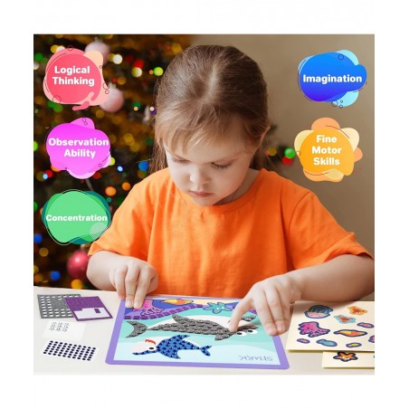 Mosaic Sticker 8 Sheets Ocean Animal Paint by Stickers for Kids Ages 3-8 Preschool Learning Activities Include Shark Crab Sti...