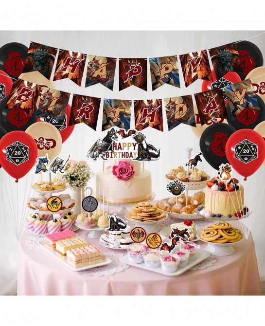 82 Pcs Dungeons and Dragons Birthday Party Supplies Classic Game Boys and girls Party Decorations with Happy Birthday Banner ...