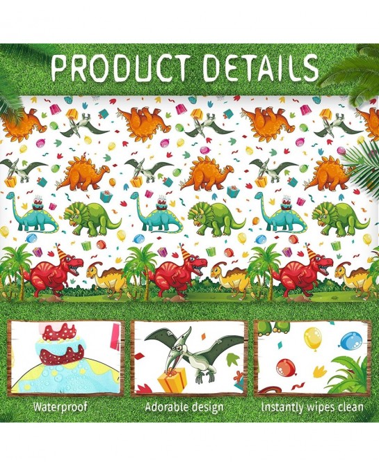 Dinosaur Tablecloth Dinosaur Party Table Cover Disposable Plastic Waterproof Dino Print Table Cloth for Birthday Party Suppli...