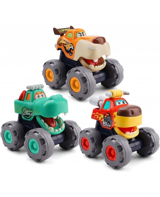 Baby Monster Trucks Toy for 1 2 3 Year Olds - Pull Back Cars Push and Go Friction Powered Toy Cars for Boys Trucks for Toddle...