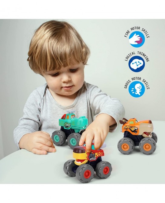Baby Monster Trucks Toy for 1 2 3 Year Olds - Pull Back Cars Push and Go Friction Powered Toy Cars for Boys Trucks for Toddle...