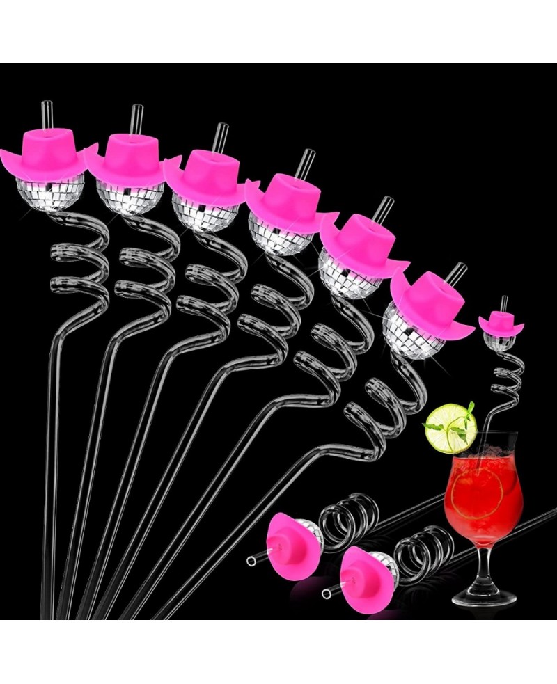 Mirror Disco Ball Straws Silver 70s Disco Decorative Straws Mini Disco Cowboy Cowgirl Pink Hat Straw Disco Bachelorette Party...