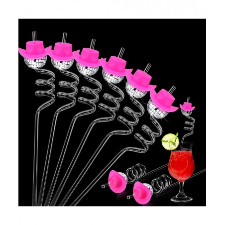 Mirror Disco Ball Straws Silver 70s Disco Decorative Straws Mini Disco Cowboy Cowgirl Pink Hat Straw Disco Bachelorette Party...