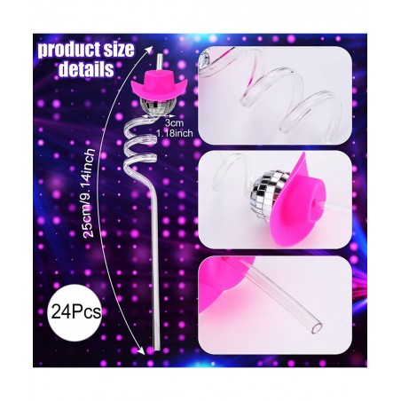 Mirror Disco Ball Straws Silver 70s Disco Decorative Straws Mini Disco Cowboy Cowgirl Pink Hat Straw Disco Bachelorette Party...