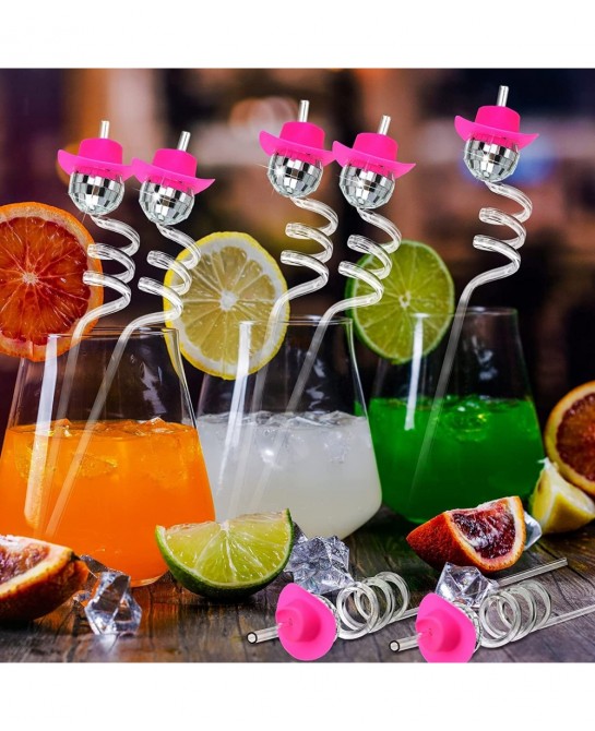 Mirror Disco Ball Straws Silver 70s Disco Decorative Straws Mini Disco Cowboy Cowgirl Pink Hat Straw Disco Bachelorette Party...