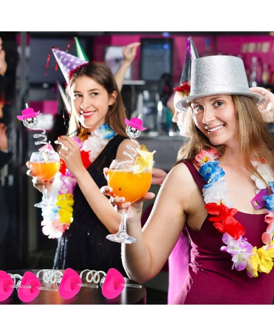 Mirror Disco Ball Straws Silver 70s Disco Decorative Straws Mini Disco Cowboy Cowgirl Pink Hat Straw Disco Bachelorette Party...