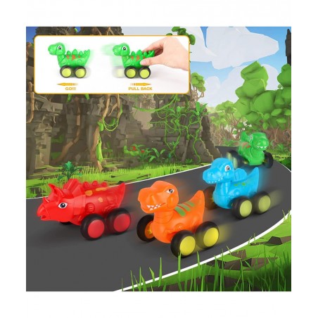Toddler Car Toy for 2 3 4 5 Years Old Dinosaur Transport Carrier Truck with 4 Pack Small Pull Back Dino Car Friction Power Ve...