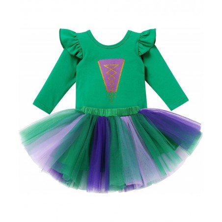 Baby Girls Sanderson Sisters Witch Costume First Halloween 1st Birthday Outfit Long Sleeve Romper Tutu Skirt Set Toddler Litt...