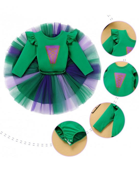 Baby Girls Sanderson Sisters Witch Costume First Halloween 1st Birthday Outfit Long Sleeve Romper Tutu Skirt Set Toddler Litt...